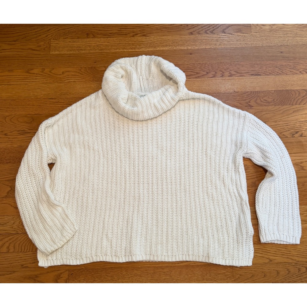 Haven Well Within Cream Cowl Neck Ribbed Knit Sweater Large Oversized Pullover
